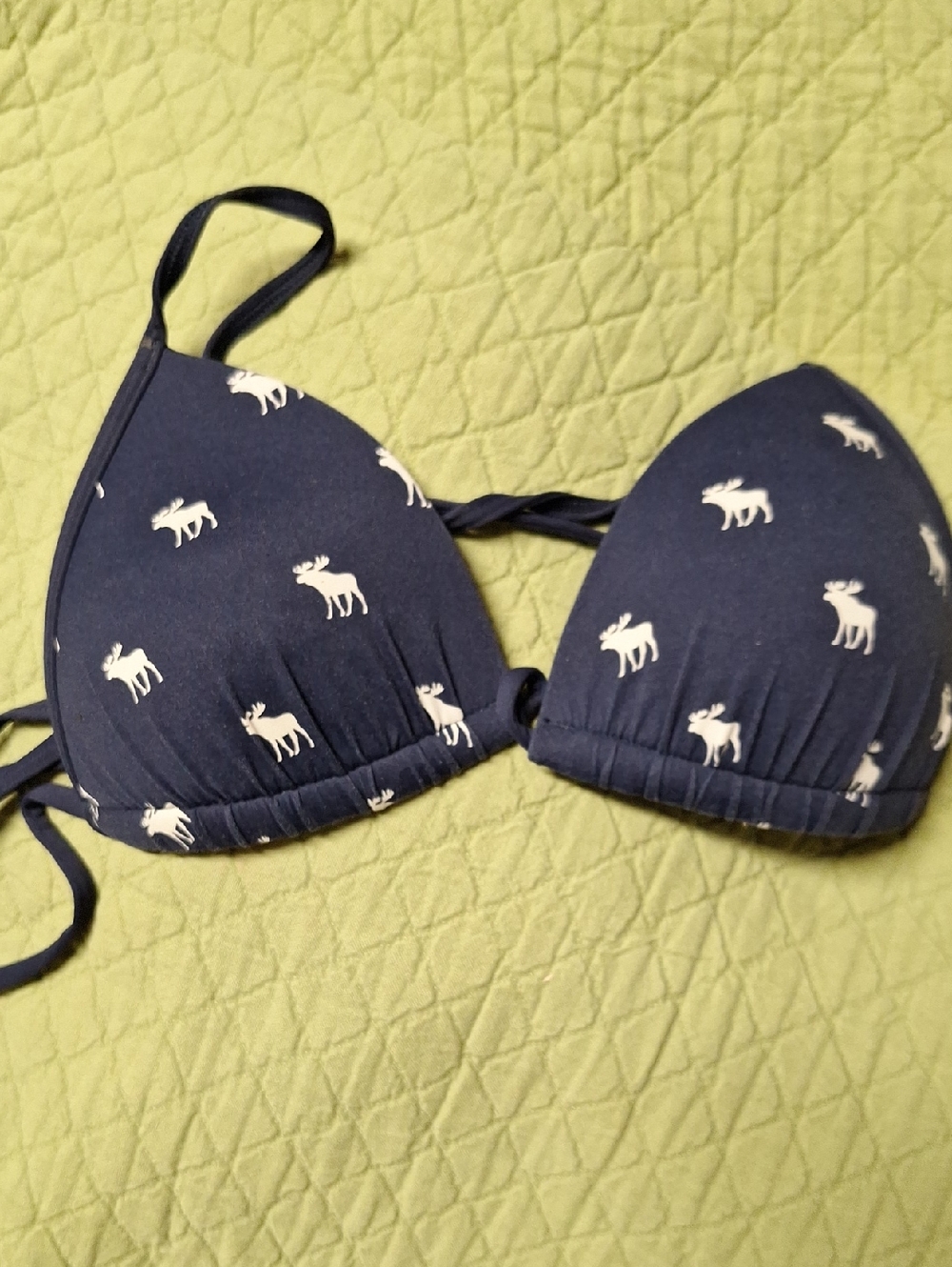 Abercrombie & Fitch Navy Blue Triangle Swim Top with White Moose Print